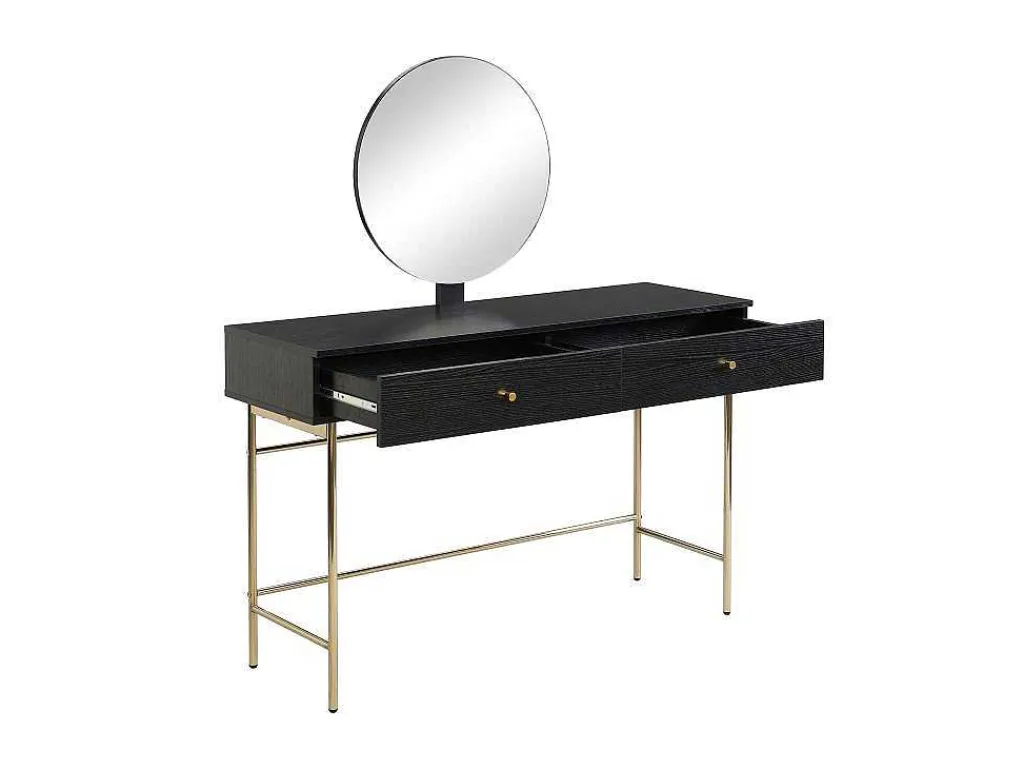Kaptafel Met Spiegel En 2 Lades - Mdf En Staal - Zwart En Goud - Milavia Van-PASCAL MORABITO Hot