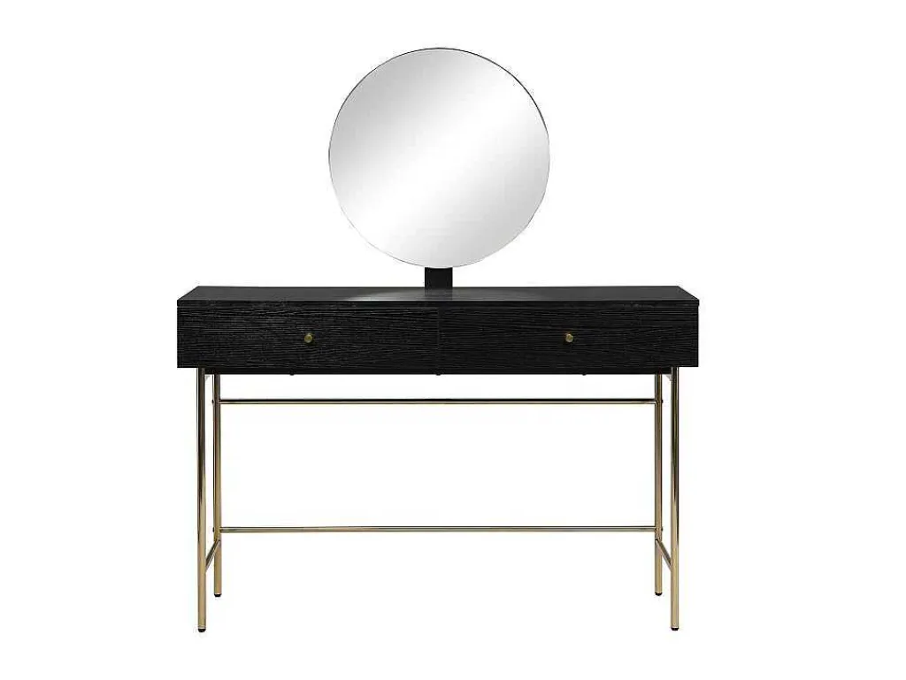 Kaptafel Met Spiegel En 2 Lades - Mdf En Staal - Zwart En Goud - Milavia Van-PASCAL MORABITO Hot