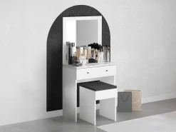 Kaptafel Met Spiegel En Kruk - 1 Lade - Wit - Abonia-Vente-unique Discount