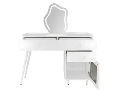 Kaptafel Met Spiegel En Led-Verlichting - 2 Lades En Een Uitneembare Kast - Wit (Kruk Niet Inbegrepen)-ModernLuxe