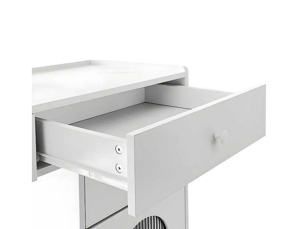Kaptafel Met Spiegel En Led-Verlichting - 2 Lades En Een Uitneembare Kast - Wit (Kruk Niet Inbegrepen)-ModernLuxe