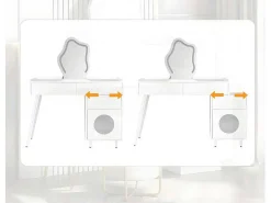 Kaptafel Met Spiegel En Led-Verlichting - 2 Lades En Een Uitneembare Kast - Wit (Kruk Niet Inbegrepen)-ModernLuxe