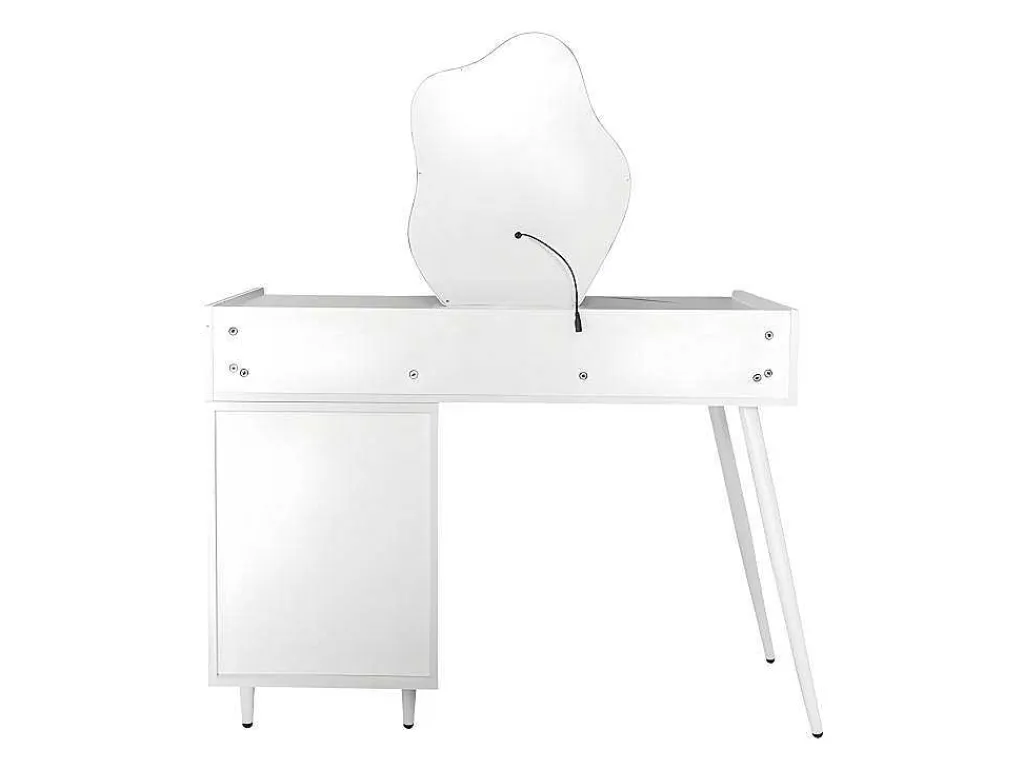 Kaptafel Met Spiegel En Led-Verlichting - 2 Lades En Een Uitneembare Kast - Wit (Kruk Niet Inbegrepen)-ModernLuxe