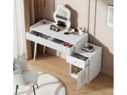 Kaptafel Met Spiegel En Led-Verlichting - 2 Lades En Een Uitneembare Kast - Wit (Kruk Niet Inbegrepen)-ModernLuxe Hot