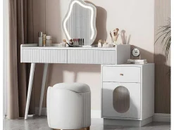 Kaptafel Met Spiegel En Led-Verlichting - 2 Lades En Een Uitneembare Kast - Wit (Kruk Niet Inbegrepen)-ModernLuxe Hot
