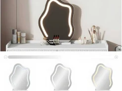 Kaptafel Met Spiegel En Led-Verlichting - 2 Lades En Een Uitneembare Kast - Wit (Kruk Niet Inbegrepen)-ModernLuxe Hot