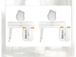 Kaptafel Met Spiegel En Led-Verlichting - 2 Lades En Een Uitneembare Kast - Wit (Kruk Niet Inbegrepen)-ModernLuxe Hot