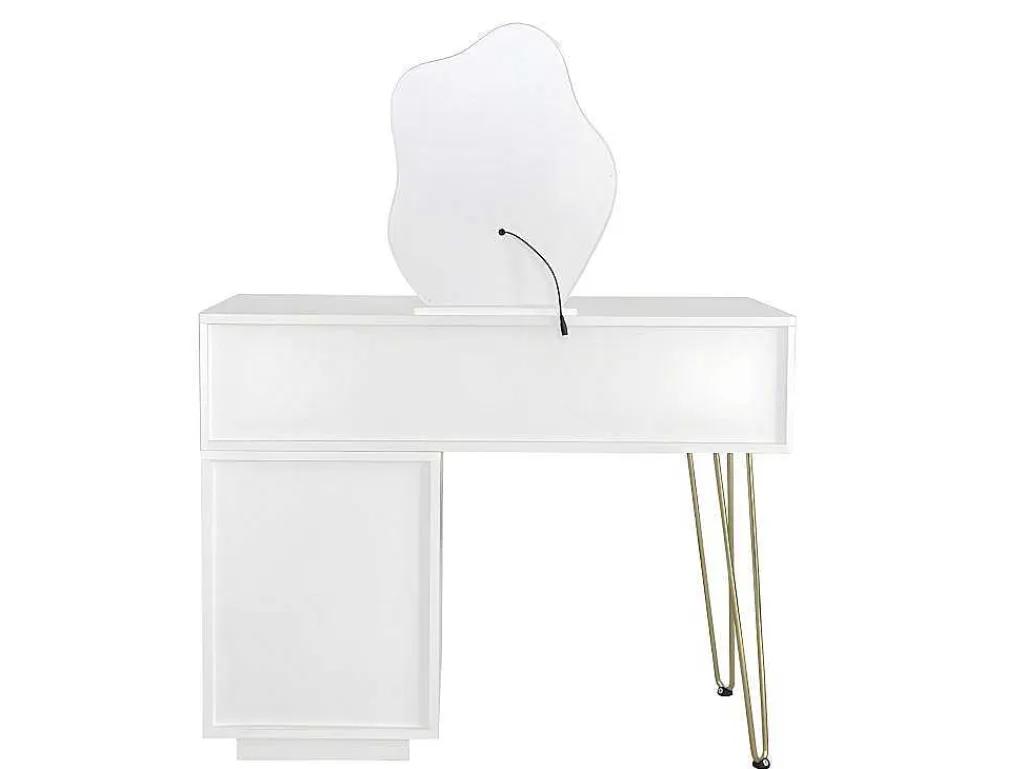 Kaptafel Met Spiegel En Led-Verlichting - 2 Lades En Een Uitneembare Kast - Wit (Kruk Niet Inbegrepen)-ModernLuxe Hot