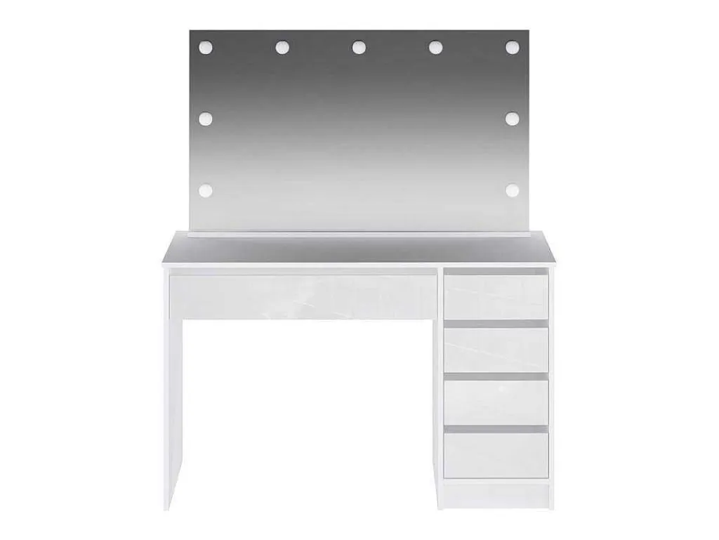 Kaptafel Met Spiegel En Ledverlichting - 5 Lades - Glanzend Wit - Jenemi-Vente-unique New