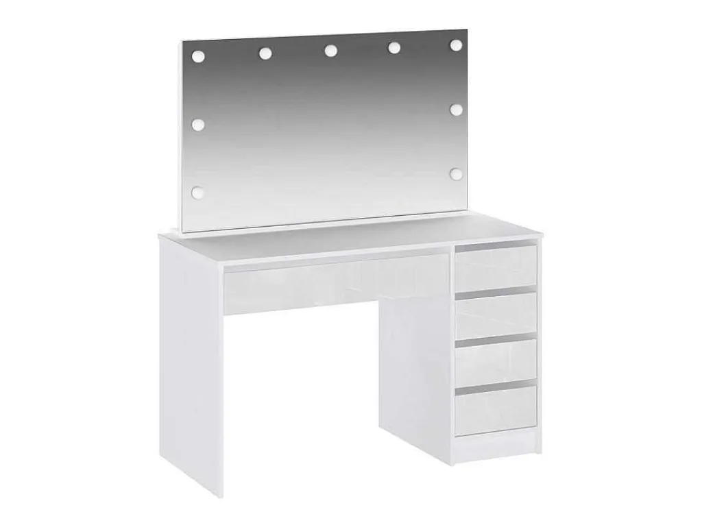 Kaptafel Met Spiegel En Ledverlichting - 5 Lades - Glanzend Wit - Jenemi-Vente-unique New