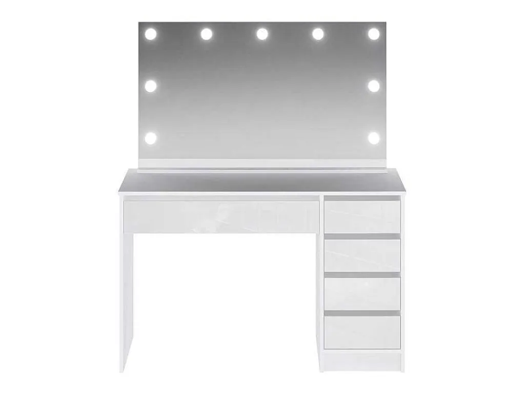 Kaptafel Met Spiegel En Ledverlichting - 5 Lades - Glanzend Wit - Jenemi-Vente-unique New