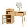 Kaptafel Met Spiegel En Led-Verlichting - 3 Lades En Een Zijkastje - Naturel (Kruk Niet Inbegrepen)-ModernLuxe Sale