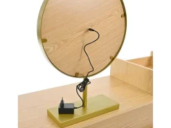 Kaptafel Met Spiegel En Led-Verlichting - 3 Lades En Een Zijkastje - Naturel (Kruk Niet Inbegrepen)-ModernLuxe Sale