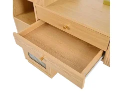 Kaptafel Met Spiegel En Led-Verlichting - 3 Lades En Een Zijkastje - Naturel (Kruk Niet Inbegrepen)-ModernLuxe Sale