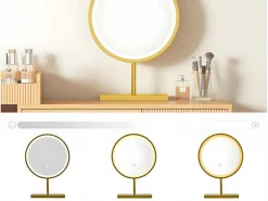 Kaptafel Met Spiegel En Led-Verlichting - 3 Lades En Een Zijkastje - Naturel (Kruk Niet Inbegrepen)-ModernLuxe Sale