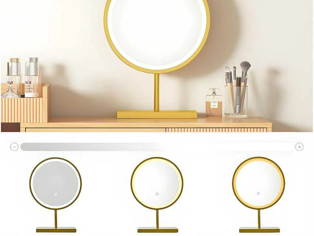 Kaptafel Met Spiegel En Led-Verlichting - 3 Lades En Een Zijkastje - Naturel (Kruk Niet Inbegrepen)-ModernLuxe Sale