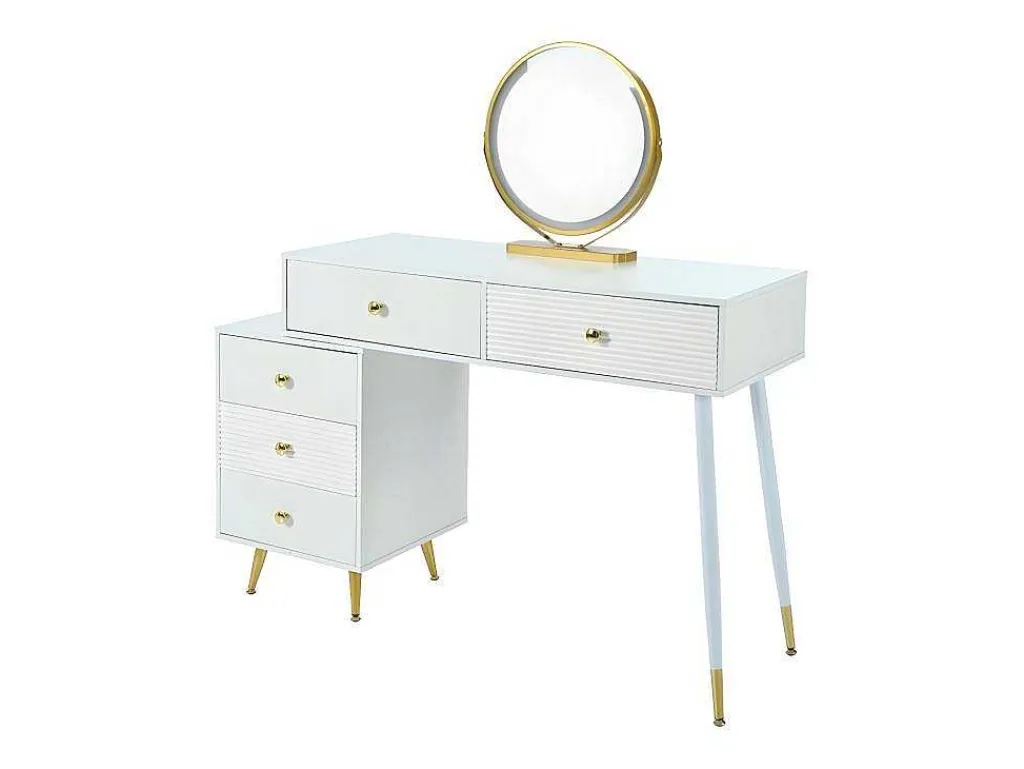 Kaptafel Met Spiegel En Led-Verlichting - 2 Lades En Een Uitneembare Kast - Wit (Kruk Niet Inbegrepen)-ModernLuxe Clearance