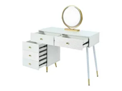 Kaptafel Met Spiegel En Led-Verlichting - 2 Lades En Een Uitneembare Kast - Wit (Kruk Niet Inbegrepen)-ModernLuxe Clearance