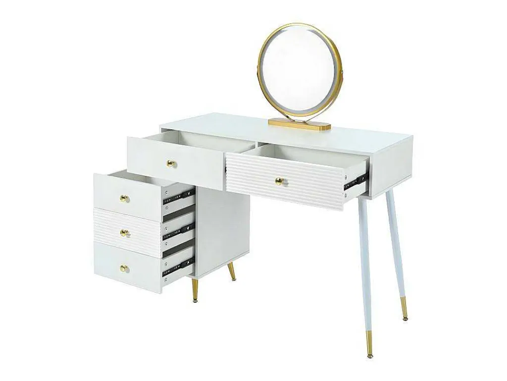 Kaptafel Met Spiegel En Led-Verlichting - 2 Lades En Een Uitneembare Kast - Wit (Kruk Niet Inbegrepen)-ModernLuxe Clearance