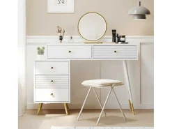 Kaptafel Met Spiegel En Led-Verlichting - 2 Lades En Een Uitneembare Kast - Wit (Kruk Niet Inbegrepen)-ModernLuxe Clearance