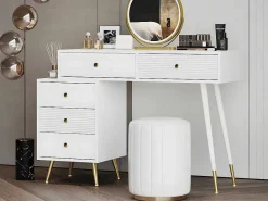 Kaptafel Met Spiegel En Led-Verlichting - 2 Lades En Een Uitneembare Kast - Wit (Kruk Niet Inbegrepen)-ModernLuxe Clearance