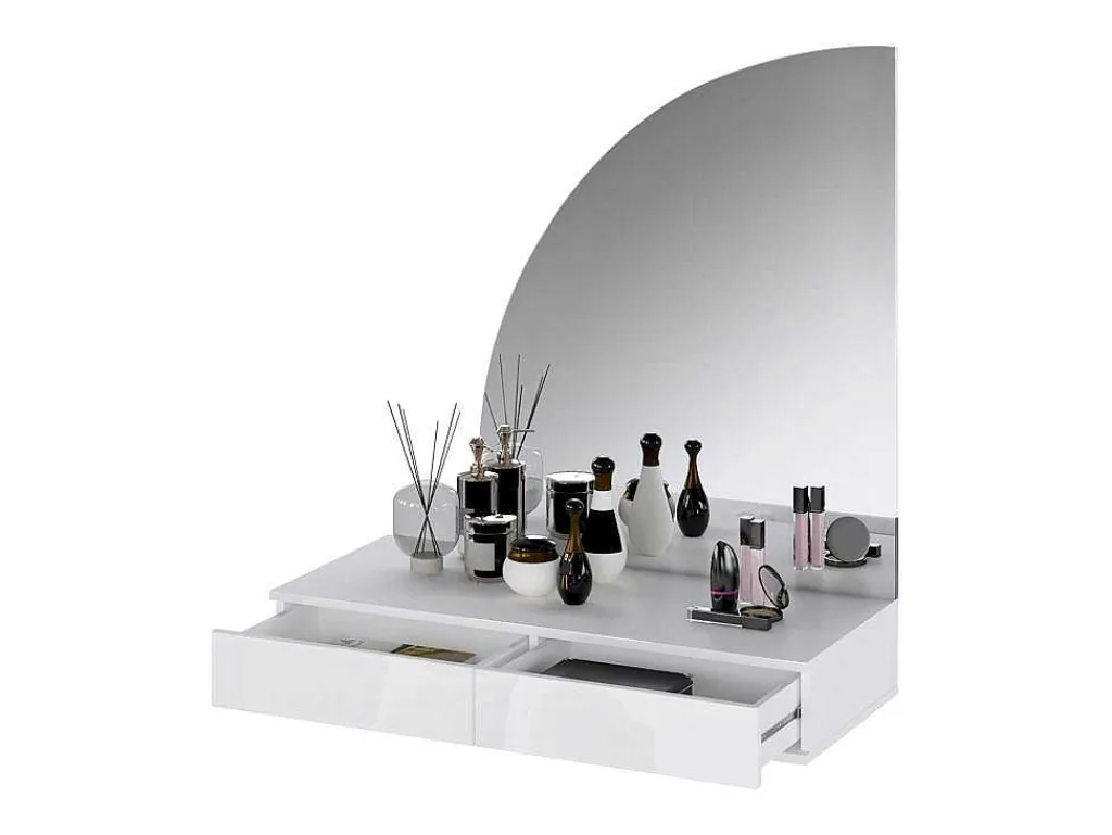 Kaptafel Met Spiegel En Ledverlichting - 2 Lades - Glanzend Wit - Jineza-Vente-unique Outlet