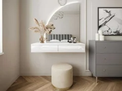 Kaptafel Met Spiegel En Ledverlichting - 2 Lades - Glanzend Wit - Jineza-Vente-unique Outlet