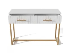 Kaptafel Versierd Met Verticale Strepen - H 75 Cm - Met 2 Laden En Metalen Onderstel - Wit-ModernLuxe Sale