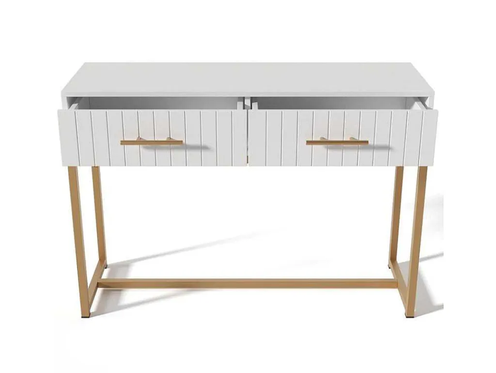Kaptafel Versierd Met Verticale Strepen - H 75 Cm - Met 2 Laden En Metalen Onderstel - Wit-ModernLuxe Sale