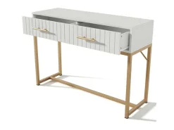 Kaptafel Versierd Met Verticale Strepen - H 75 Cm - Met 2 Laden En Metalen Onderstel - Wit-ModernLuxe Sale