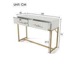 Kaptafel Versierd Met Verticale Strepen - H 75 Cm - Met 2 Laden En Metalen Onderstel - Wit-ModernLuxe Sale
