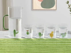 Karaf + Set Van 4 Glazen Met Cactus - Puntia-OZAIA Online