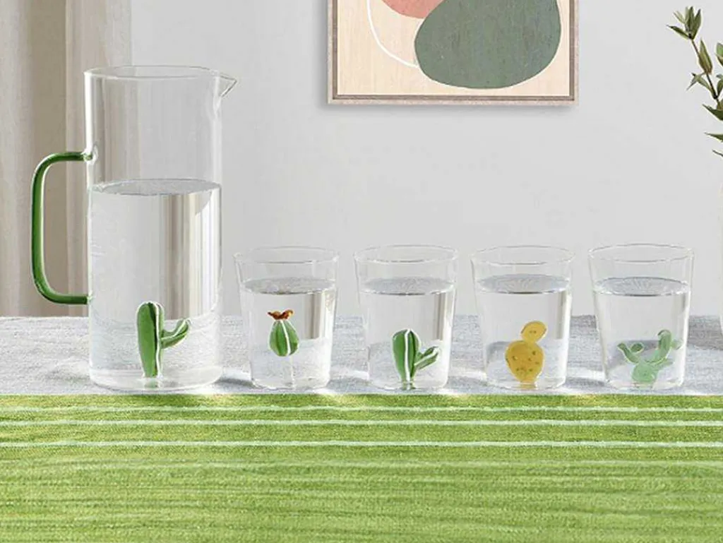 Karaf + Set Van 4 Glazen Met Cactus - Puntia-OZAIA Online