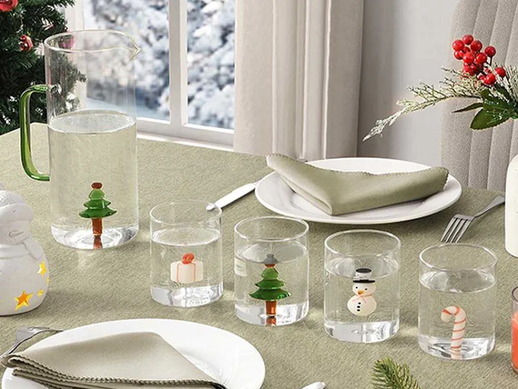 Karaf + Set Van 4 Glazen Met Kerstmotieven - Scopa-OZAIA Online