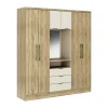 Kast Met 6 Deuren En 3 Lades - Met Spiegel - L180 Cm - Kleur: Naturel En Beige - Elorio-Vente-unique Hot