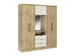 Kast Met 6 Deuren En 3 Lades - Met Spiegel - L180 Cm - Kleur: Naturel En Beige - Elorio-Vente-unique Hot