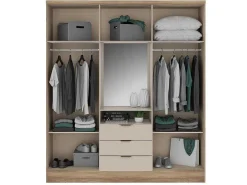 Kast Met 6 Deuren En 3 Lades - Met Spiegel - L180 Cm - Kleur: Naturel En Beige - Elorio-Vente-unique Hot