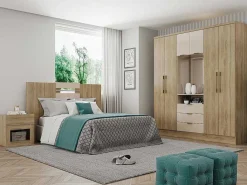 Kast Met 6 Deuren En 3 Lades - Met Spiegel - L180 Cm - Kleur: Naturel En Beige - Elorio-Vente-unique Hot