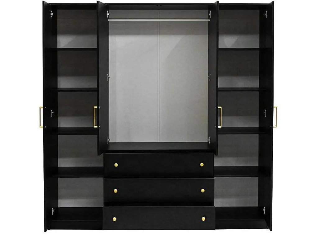 Kast Met 4 Deuren En 3 Lades - L196 Cm - Zwart - Lizandro-Vente-unique Sale