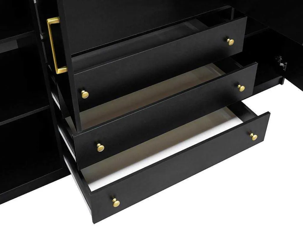 Kast Met 4 Deuren En 3 Lades - L196 Cm - Zwart - Lizandro-Vente-unique Sale