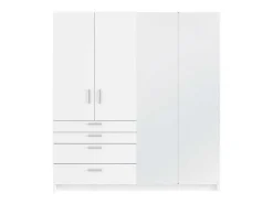 Kast Met 4 Deuren En 4 Lades - Met Spiegel - L200 Cm - Wit - Nidawo-Vente-unique