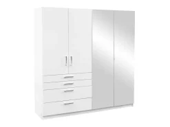 Kast Met 4 Deuren En 4 Lades - Met Spiegel - L200 Cm - Wit - Nidawo-Vente-unique