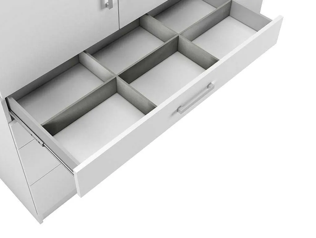 Kast Met 4 Deuren En 4 Lades - Met Spiegel - L200 Cm - Wit - Nidawo-Vente-unique