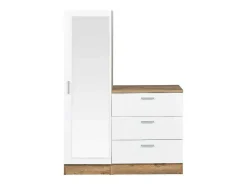 Kast Met 3 Lades En Element Met Spiegel - Wit En Houtlook - Vitorio-Vente-unique Outlet