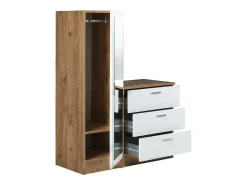 Kast Met 3 Lades En Element Met Spiegel - Wit En Houtlook - Vitorio-Vente-unique Outlet