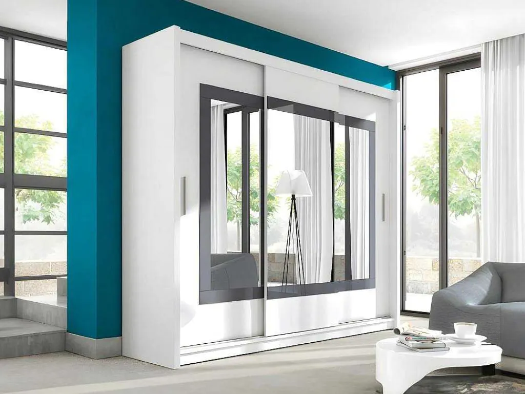 Kast Met 3 Schuifdeuren - Met Spiegel - L. 250 Cm - Kleur: Wit - Autlan-Vente-unique Outlet