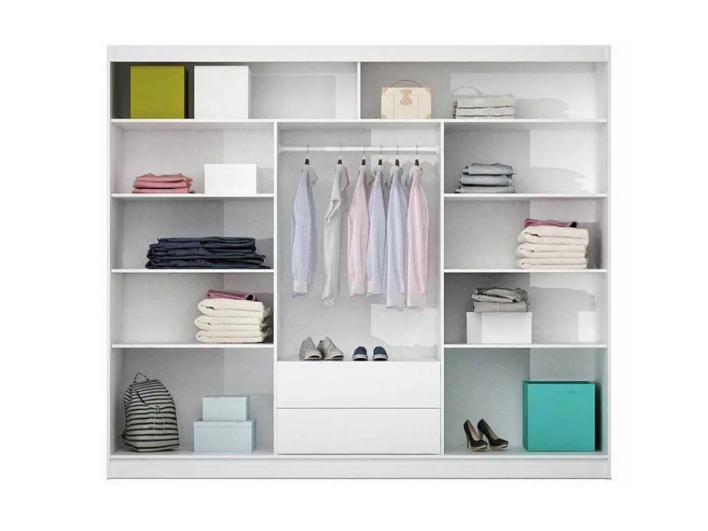 Kast Met 3 Schuifdeuren - Met Spiegel - L. 250 Cm - Kleur: Wit - Autlan-Vente-unique Outlet