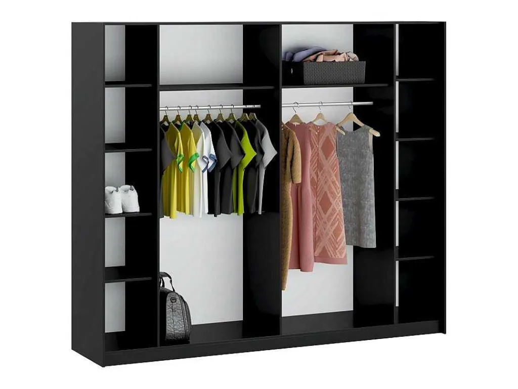 Kast Met 2 Schuifdeuren - Met Spiegel - L244 Cm - Zwart - Nimela-Vente-unique New