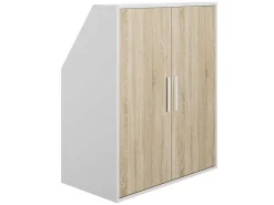 Kast Voor Onder Een Hellend Dak 2 Deuren - Wit En Naturel - Adezio-Vente-unique