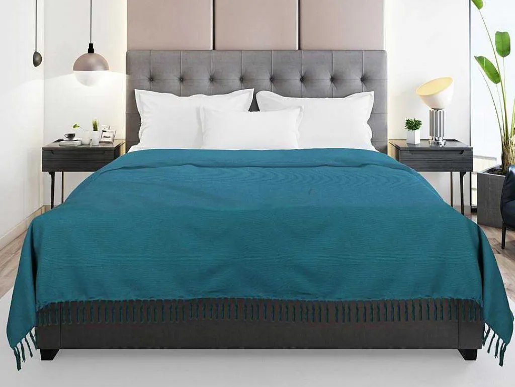 Katoenen Sprei Met Franjes - 230 X 250 Cm - Blauw - Segna-OZAIA Outlet